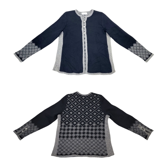Handmade In Estonia 100% Wool Fair Isle Knit Cardigan Scandinavian Black Size S - Picture 17 of 17